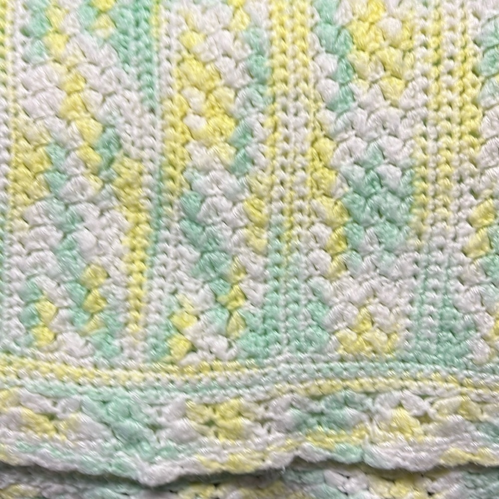 Handmade Crochet Lap Blanket 39x39 Pastel Yellow Green White